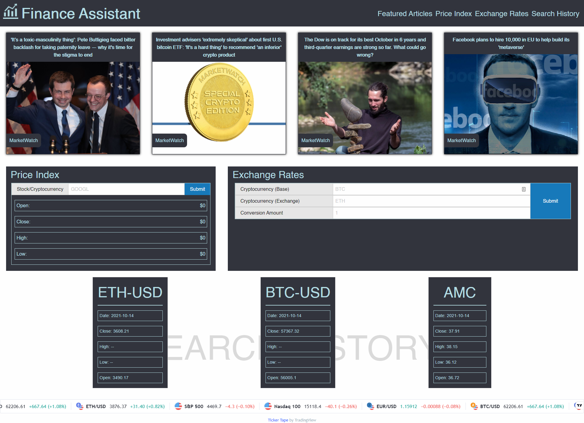 Screenshot of Finance Assistant